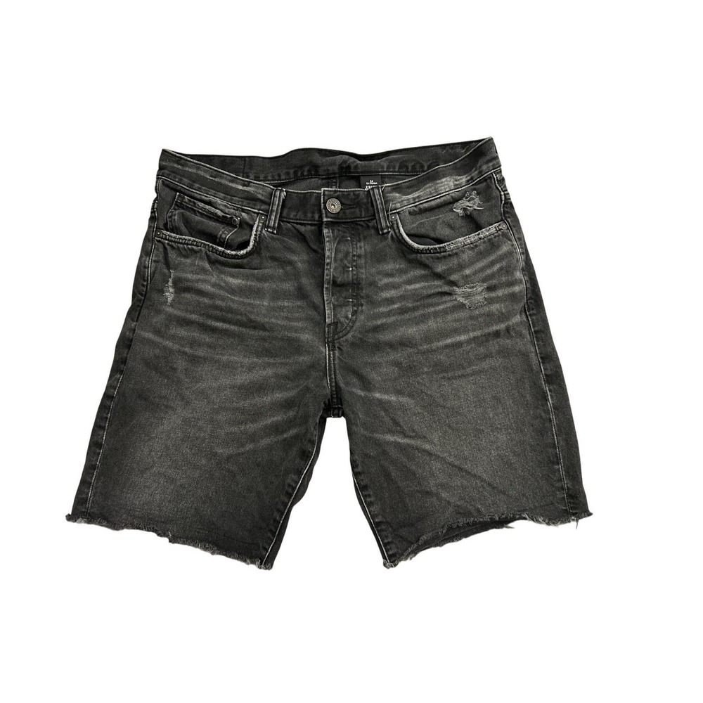 H&M &Denim Jean Shorts Mens 34 Black Excellent Straight Fit Distressed Cutoff